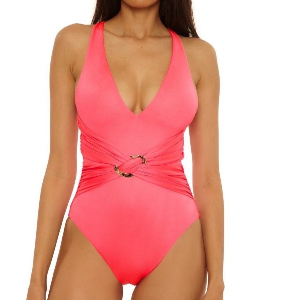 Trina Turk Corfu Coral Monaco Wrap One-Piece Swimsuit Women's Size 8‎